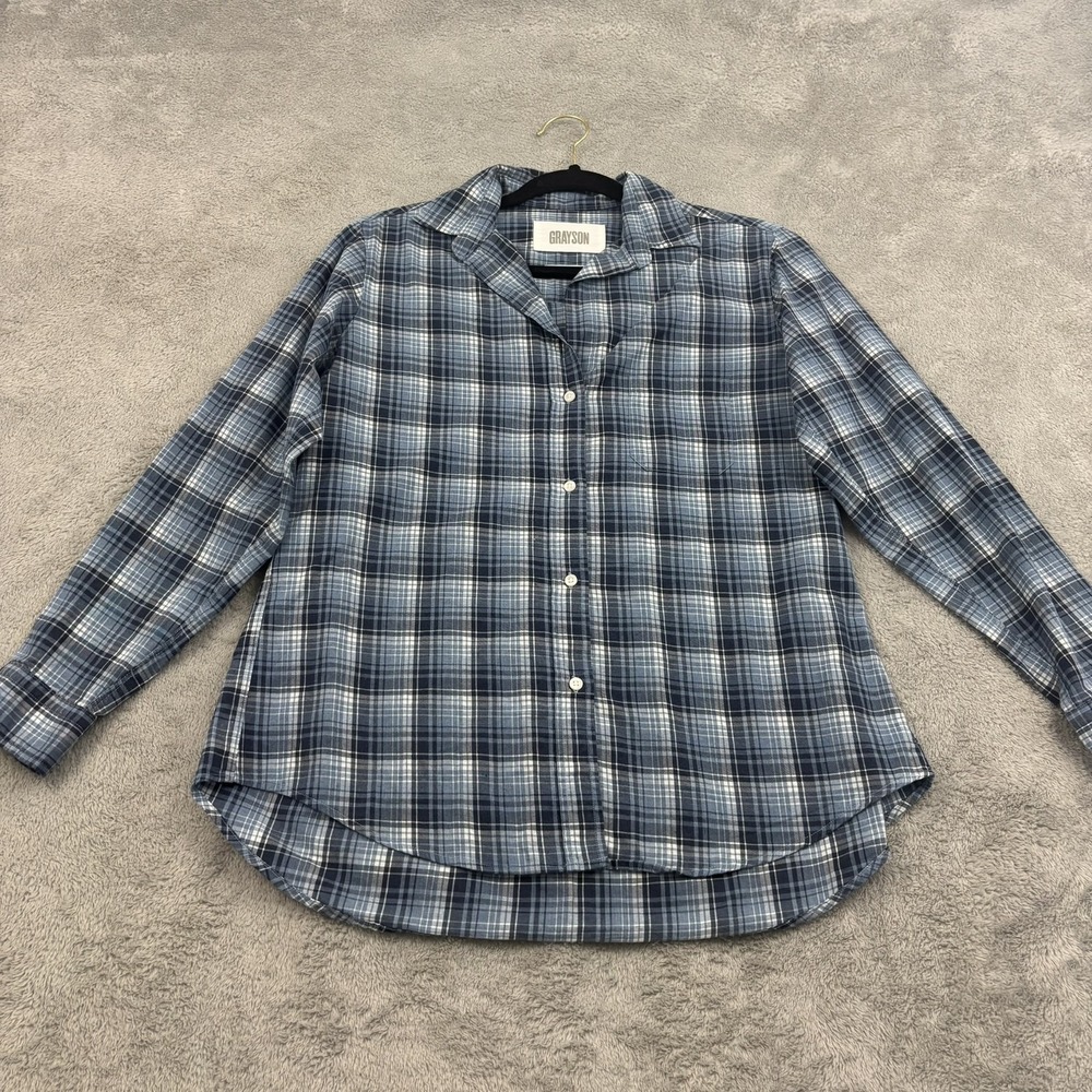 Grayson By Frank & Eileen The Hero Shirt Womens 2 Blue White Plaid Preppy Cotton